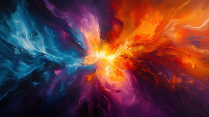 Poster - Artistic explosion of paint and smoke creating a dynamic display of colorful abstract design