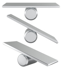 Leinwandbilder - Empty Seesaws Balance set. Balanced and Unbalanced, metallic scales. 3D rendering isolated on transparent background