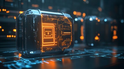 Leinwandbilder - Futuristic tech box in server room.  Possible stock photo use
