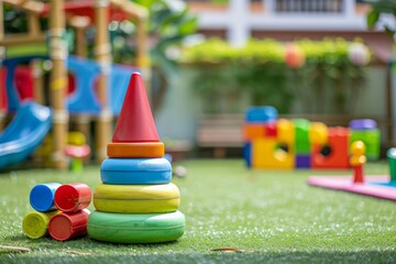 Aufkleber - Bright educational playground filled with toys and activities for preschool children promoting interactive learning and play Generative AI