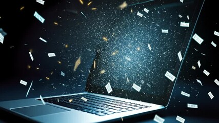 Poster - Digital Book Explosion:  A Laptop Screen Erupts with Information