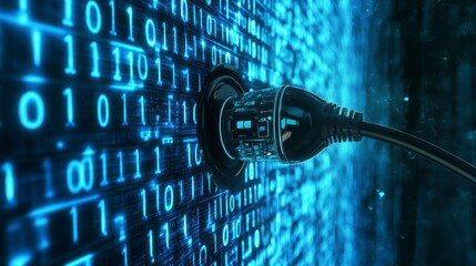 Leinwandbilder - Digital Plug Connecting to Binary Code Background. Possible use stock photo