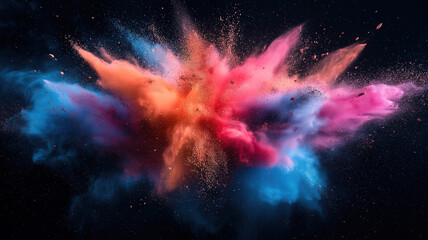 Poster - Dynamic abstract brown powder explosion isolated on black background, showcasing energy and motion