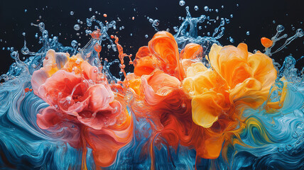 Poster - Intense explosion of colorful paint on a dark background, full of energy