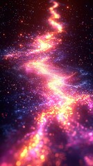 Wall Mural - Luminous, winding path of bright, colorful particles in dark space