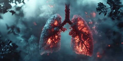 Poster - human lungs with cancerous growth and spread effects background , 8k resolution