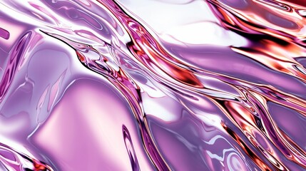 Poster - Smooth metallic liquid flows and swirls, creating an abstract pattern of pink, purple, and white waves, ideal for backgrounds and design projects