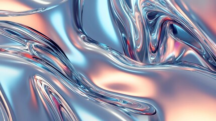 Poster - Smooth flowing liquid metal surface reflecting blue and orange light creates a mesmerizing abstract background with swirling patterns, perfect for futuristic or technology-themed projects