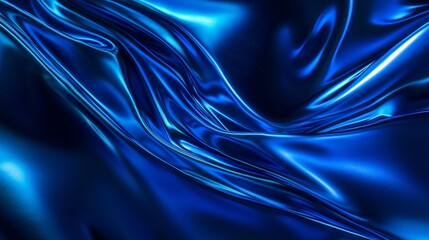 Poster - Luxurious blue silk fabric flowing and shimmering, creating an elegant backdrop with soft folds and highlights. The smooth texture enhances the dynamic, fluid appearance, embodying sophistication