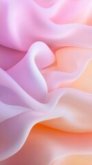 Poster - Smooth pastel-colored fabric flowing and folding creates abstract shapes, forming a beautiful, textured background with a stunning gradient of pink, orange, and purple hues