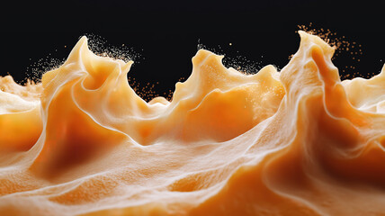 Poster - Dynamic brown colored sand cloud exploding in a dry river sand burst isolated on dark backdrop