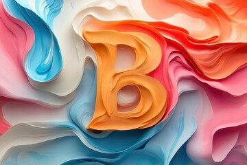 Leinwandbilder - Creative design featuring a large letter B wrapped in flowing pink and blue fabric under soft lighting