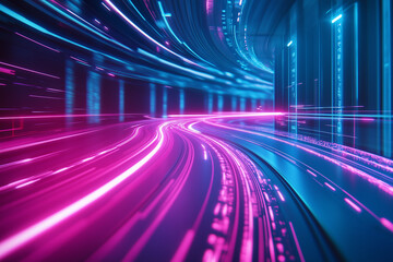 Fototapete - Abstract futuristic background with pink blue glowing neon moving high speed flowing curve wave lines. Data transfer concept Fantastic wallpaper