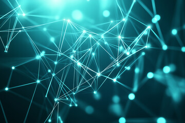 Fototapete - Abstract Technology Background with Particles and Mesh Design in Futuristic Style
