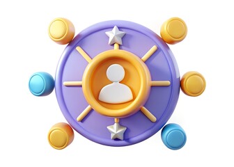 Poster -   Centralized Network Icon: Capturing the essence of interconnectedness, a stylized icon represents a network's hub, with a central figure surrounded by radiating connections and stars.