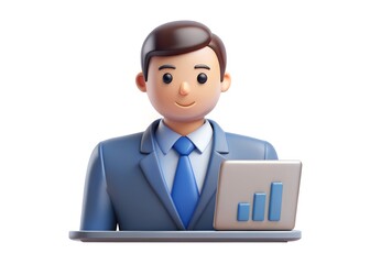 Aufkleber - Business Professional with Laptop: A confident businessman sits at a desk, analyzing financial data on his laptop, exuding professionalism and efficiency. 
