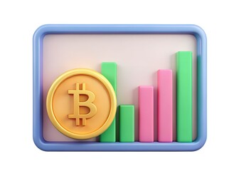 Poster - Bitcoin's Ascent: A graphic illustrating the growth and potential of cryptocurrency, represented by a bitcoin symbol and rising bar graph.