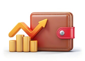 Poster - Wallet and Growth: A brown wallet is adorned with a golden graph illustrating financial growth, perfect for conveying concepts of investment and financial prosperity.