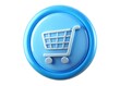 © Masud - Digital Shopping Cart Icon: A 3D rendering of a sleek, blue shopping cart icon, set against a clean background, symbolizing online retail, e-commerce, and the convenience of modern shopping.