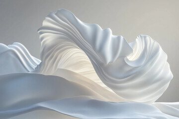 Poster - White abstract background. Fluttering white scarf. Waving on the wind white fabric. 3D illustration. white cloth fabric textile wind
