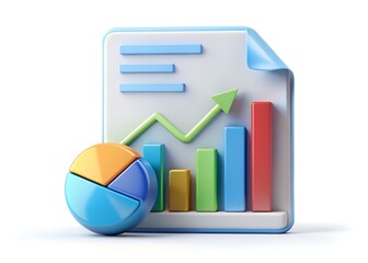 Aufkleber - Business Statistics: A colorful 3D rendering of business charts and graphs, symbolizing growth, analysis, and data-driven insights.