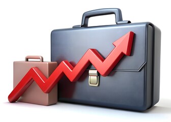 Aufkleber - Business Growth: Conceptual image of business success, showcasing a briefcase and upward trending graph, representing growth and progress in a corporate environment. 