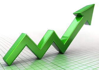 Aufkleber - Green Arrow Rising: A vibrant green arrow ascends diagonally, set against a graph, symbolizing growth and progress. It embodies upward mobility and prosperity in a clean, modern style.