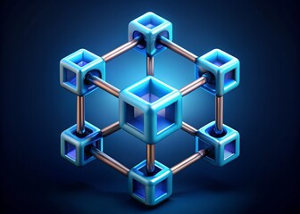Poster - Digital Connectivity: a graphic representation of interconnected blue cubes, symbolizing data flow and digital networks, set against a sleek, illuminated backdrop.