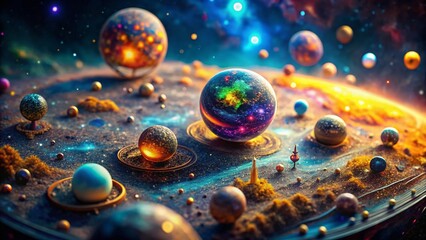 Wall Mural - Aerial View of Miniature Planets and Starscapes, Cosmic Landscape Photography