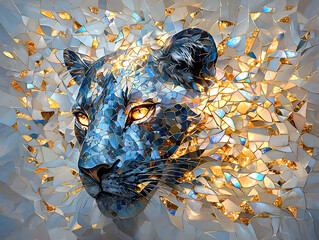 Fototapete - Abstract Blue and Gold Leopard Portrait