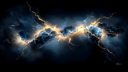 Fototapete - Abstract Blue and Golden Wavy Background with Dark Undertones Artistic Texture Modern Design and Dynamic Light Effects