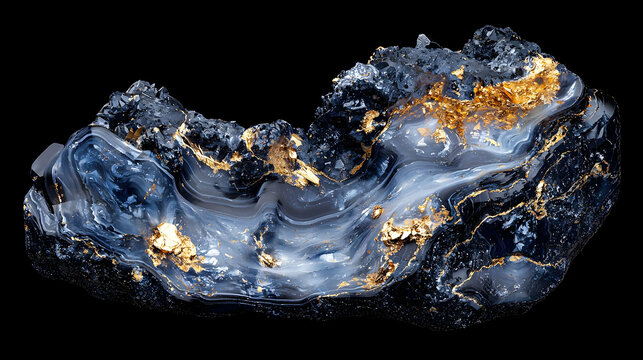 Abstract Flowing Liquid Texture with Golden Highlights on a Black Background Creates Depth and Modern Appeal