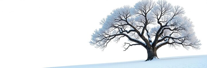 Wall Mural - A large tree branch against a snowy white background, winter, isolated object