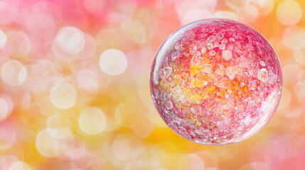 Poster - A round, pink, and yellow object with a blurry background. The object is surrounded by a blurry background, which gives the impression of a dreamy, ethereal atmosphere