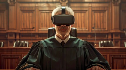 Poster - Judge uses virtual reality technology during trial in a fully equipped courtroom
