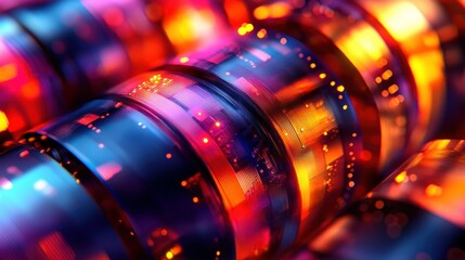 Wall Mural - vibrant concentric circles glow with circuitry, close-up, abstract pattern