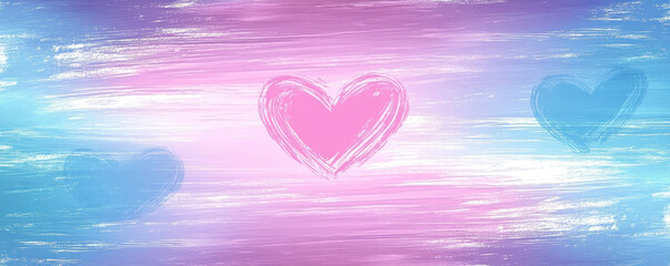 Poster - A heart is drawn on a blue and pink background. The heart is surrounded by a blurry watery background