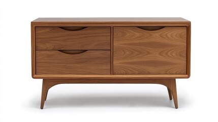 Poster - Elegant modern storage cabinet with sleek lines, closed drawers, and open shelves for easy access to organized items.