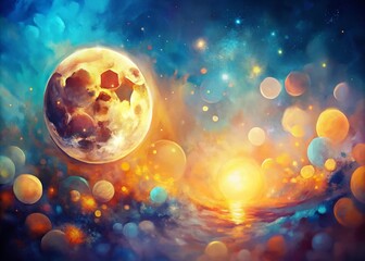 Wall Mural - celestial bokeh: sun and moon dreamy painting, magical night sky art