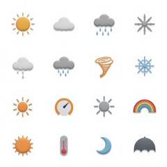 weather icon set: sunny, cloudy, rainy, snowy, tornado, temperature, rainbow - vector illustration f