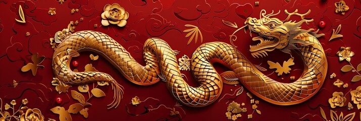 Aufkleber - Celebrate the vibrant Chinese New Year 2025 with the majestic Snake Zodiac sign in elegant gold craftsmanship Generative AI