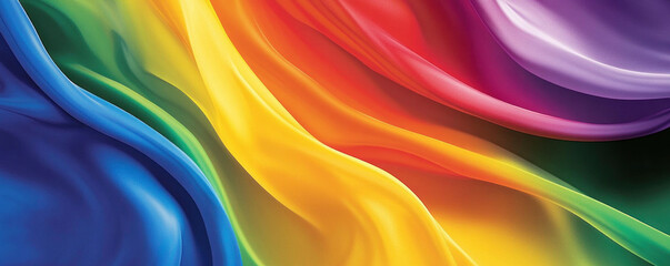 Poster - A colorful piece of fabric with a rainbow pattern. The colors are bright and vibrant, creating a sense of joy and happiness. The image is meant to evoke feelings of positivity and celebration