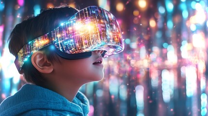 Poster - Japanese preteen enjoys immersive gaming experience in high-tech gaming center