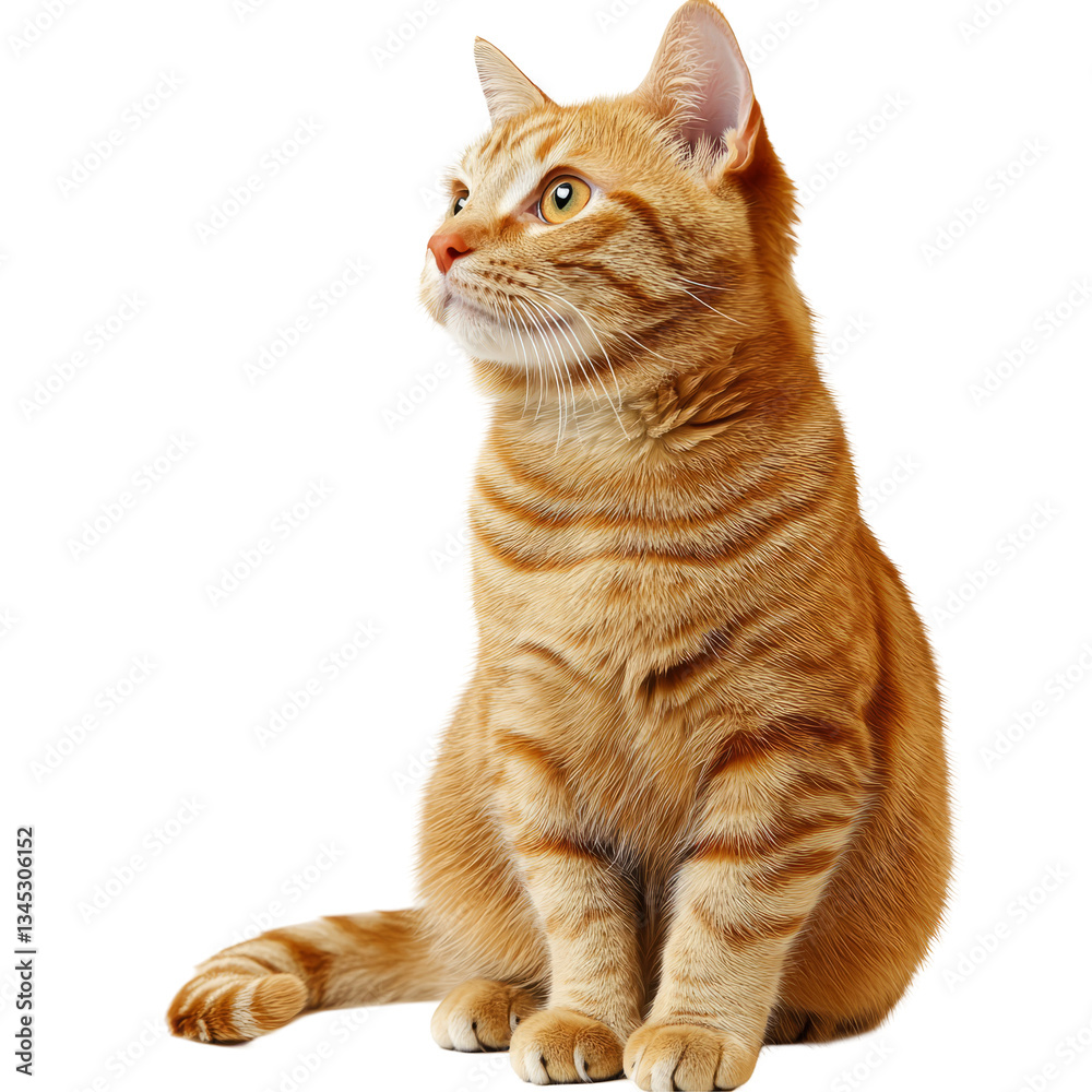 Orange Tabby Cat Sitting and Looking Up on White Background Stock ...