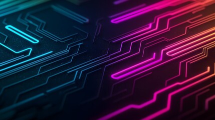 Fototapete - Abstract Neon Circuit Board Background Glowing Pink Blue Lines Technology Pattern
