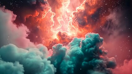 Wall Mural - cosmic clouds with bright pink and teal tones, swirling patterns, scattered stars, ethereal feel, dr