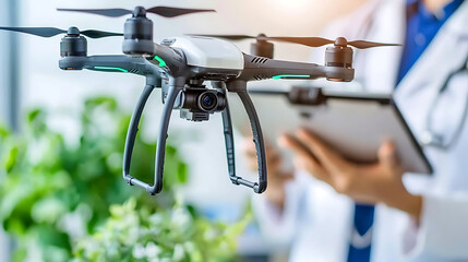 Poster - Captivating drone operation demonstration medical environment high-tech content indoor location expert viewpoint