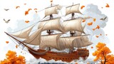 Vintage sailing ship in autumn
