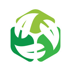 Aufkleber - The image shows a flat logo design of a box shape made of three connected green leaves that looks clean on a white background. 