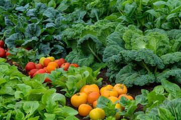 Poster - Organic garden showcasing various vegetables and fruits cultivated without chemical fertilizers for sustainable living Generative AI